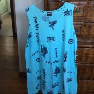 Aqua shift navy print. Sleeveless,